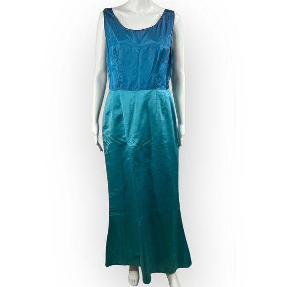 Vintage 60s Blue Sateen Maxi Dress Evening Gown Old Hollywood Glam Sz S - Picture 4 of 11
